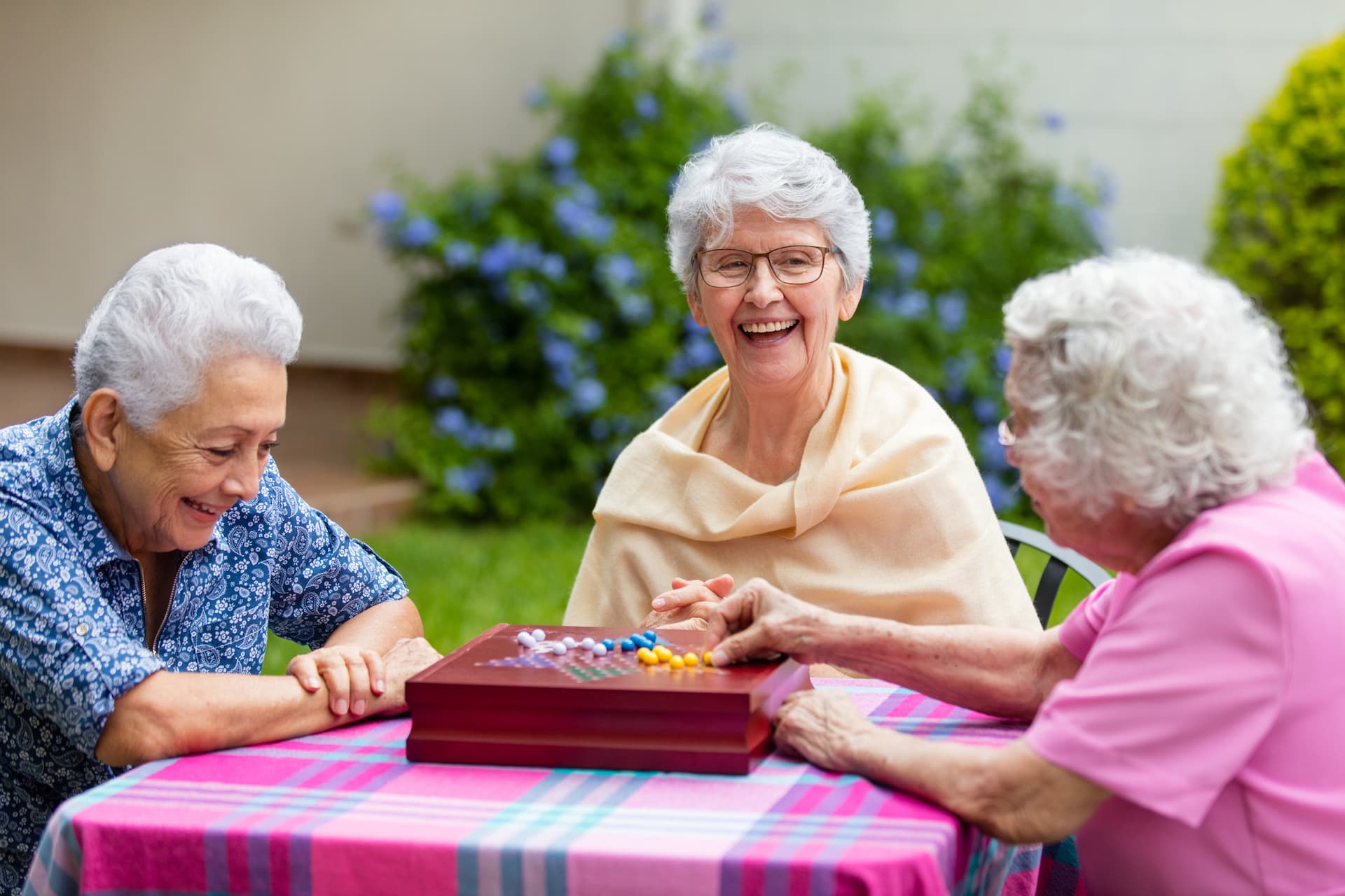 Seniors playing board game